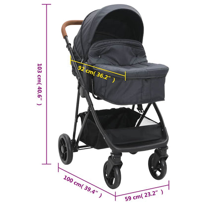 2-in-1 Kinderwagen Anthrazit und Schwarz Stahl