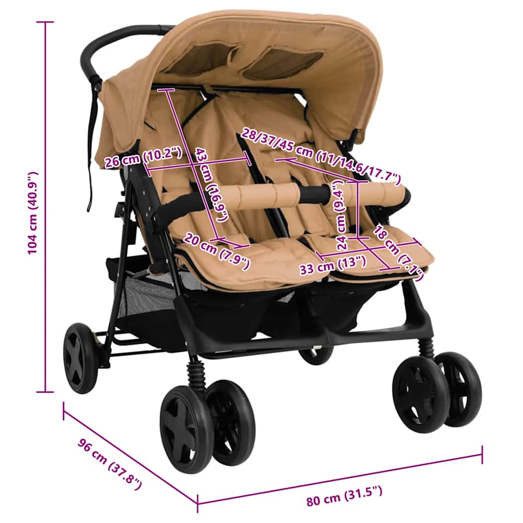 Zwillingskinderwagen Taupe Stahl