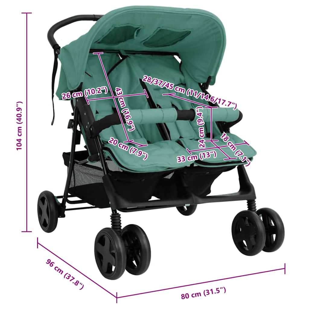 Zwillingskinderwagen Grün Stahl