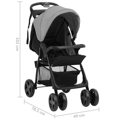 2-in-1 Kinderwagen Hellgrau und Schwarz Stahl