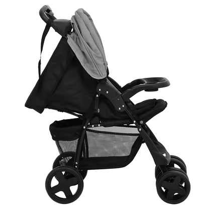 3-in-1 Kinderwagen Hellgrau und Schwarz Stahl