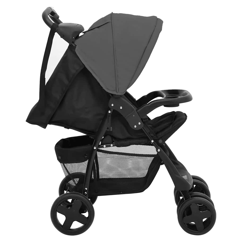 3-in-1 Kinderwagen Dunkelgrau und Schwarz Stahl