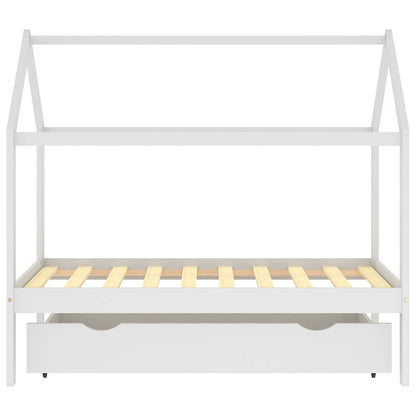 Kinderbett mit Schublade Weiß Massivholz Kiefer 80x160 cm