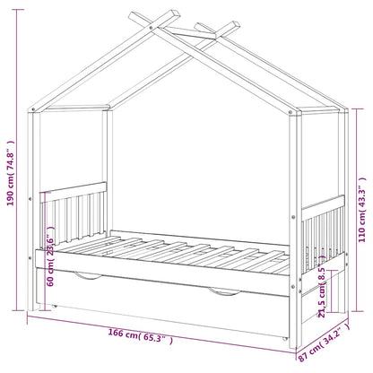 Kinderbett mit Schublade Weiß Massivholz Kiefer 80x160 cm
