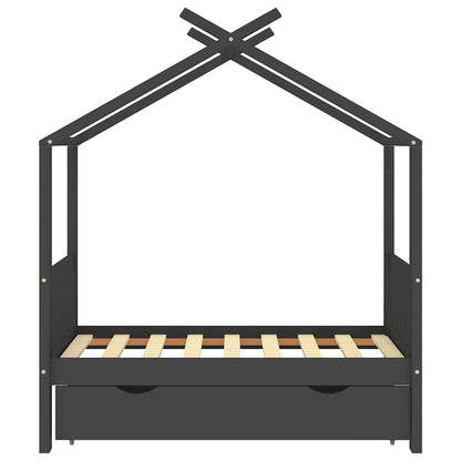 Kinderbett mit Schublade Dunkelgrau Massivholz Kiefer 70x140 cm