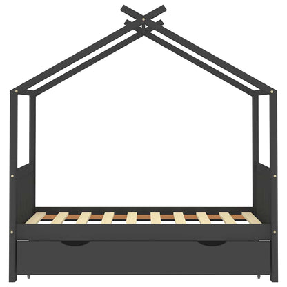 Kinderbett mit Schublade Dunkelgrau Massivholz Kiefer 80x160 cm