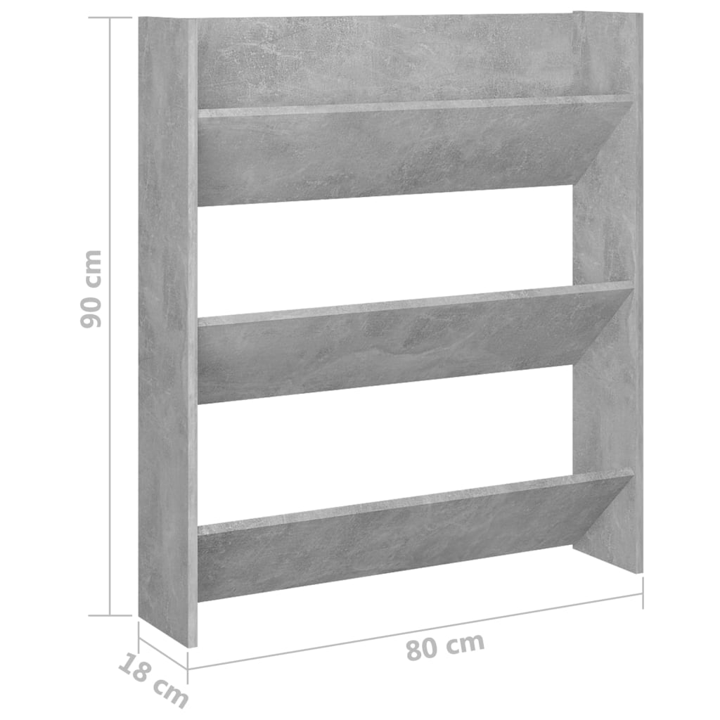 Wand-Schuhschränke 2 Stk. Betongrau 80x18x90 cm Holzwerkstoff