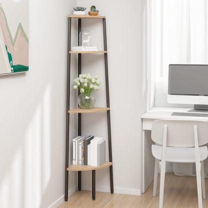 4-stöckiges Eckregal Hellbraun und Schwarz 45,5 x 31,5 x 150 cm