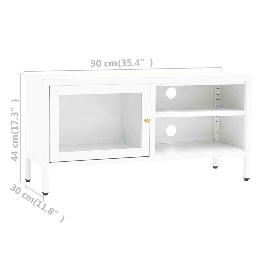 TV-Schrank Weiß 90x30x44 cm Stahl und Glas