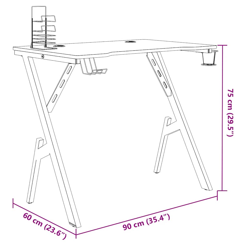 Gaming-Schreibtisch mit Y-Gestell Schwarz 90x60x75 cm
