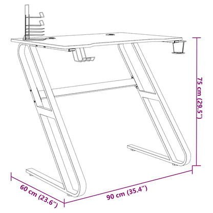 Gaming-Schreibtisch mit ZZ-Gestell Schwarz und Rot 90x60x75 cm
