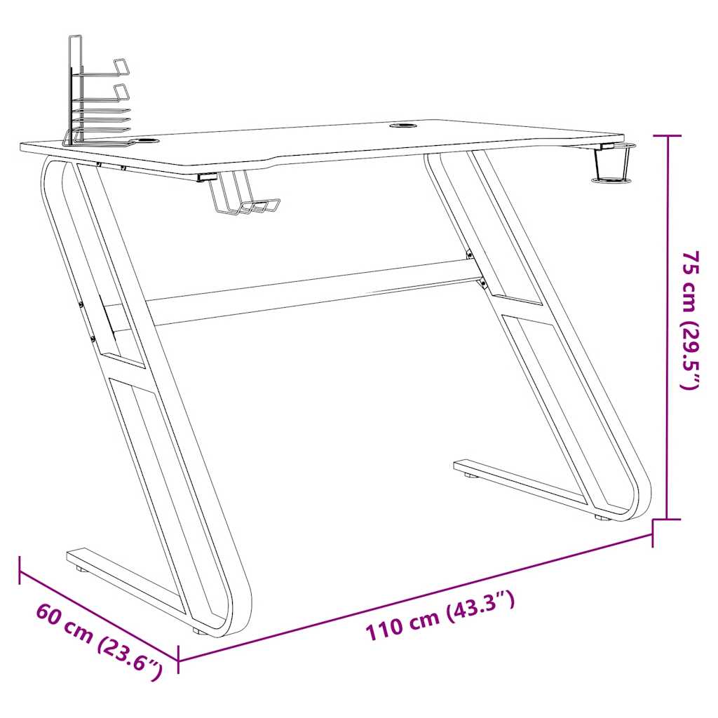 Gaming-Schreibtisch mit ZZ-Gestell Schwarz 110x60x75 cm