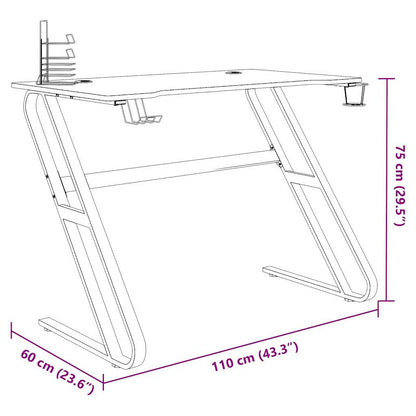 Gaming-Schreibtisch mit ZZ-Gestell Schwarz 110x60x75 cm