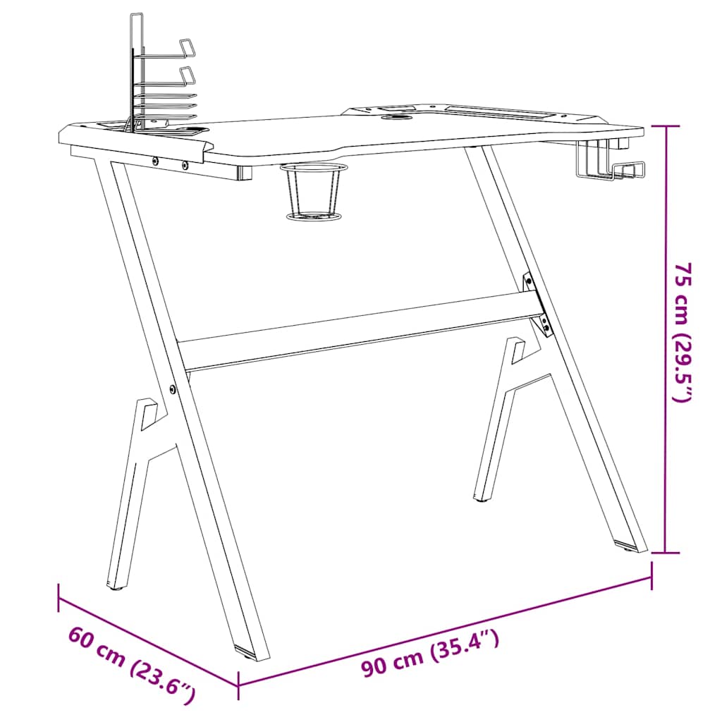 Gaming-Schreibtisch mit LED und Y-Gestell Schwarz 90x60x75 cm