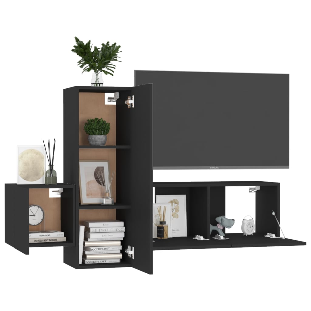 3-tlg. TV-Schrank-Set Schwarz Holzwerkstoff