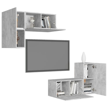 4-tlg. TV-Schrank-Set Betongrau Holzwerkstoff