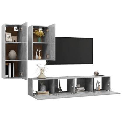 4-tlg. TV-Schrank-Set Betongrau Holzwerkstoff