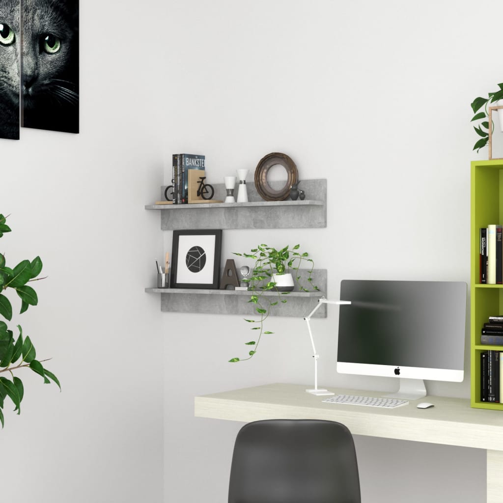 Wandregale 2 Stk. Betongrau 80x11,5x18 cm Holzwerkstoff