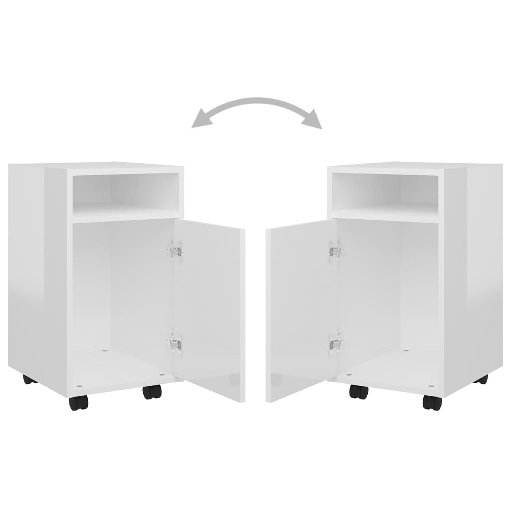 Beistellschrank mit Rollen Hochglanz-Weiß 33x38x60 cm