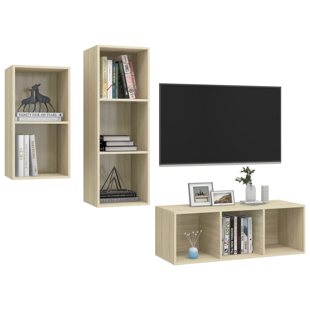 3-tlg. TV-Schrank-Set Sonoma-Eiche Holzwerkstoff