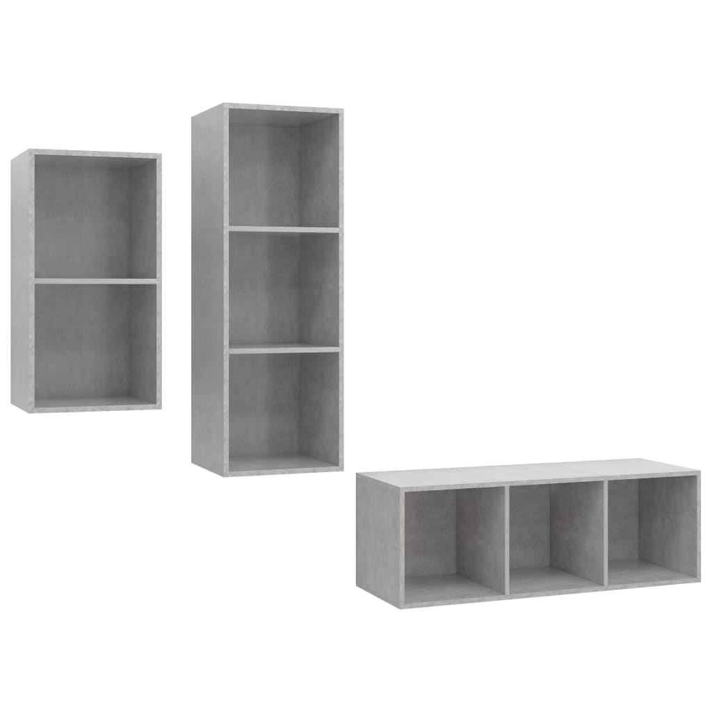 3-tlg. TV-Schrank-Set Betongrau Holzwerkstoff