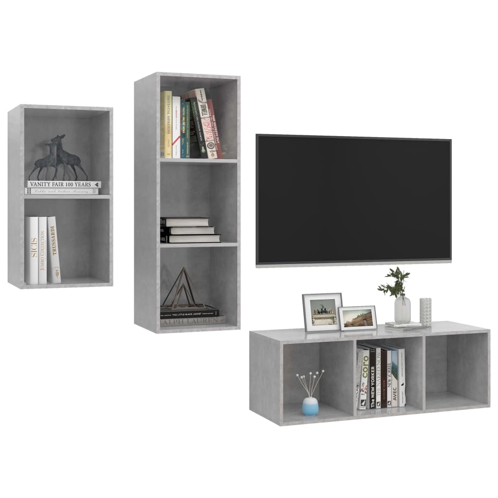 3-tlg. TV-Schrank-Set Betongrau Holzwerkstoff