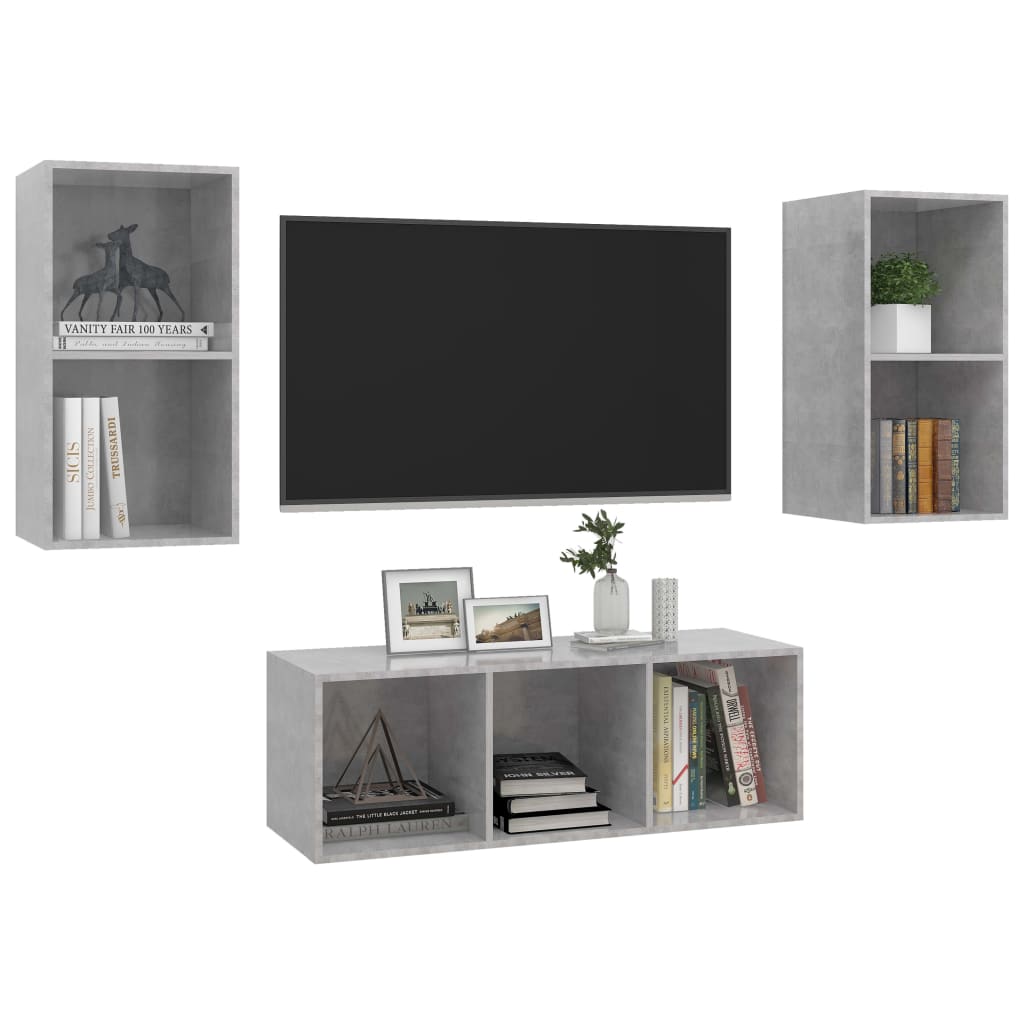 3-tlg. TV-Schrank-Set Betongrau Holzwerkstoff