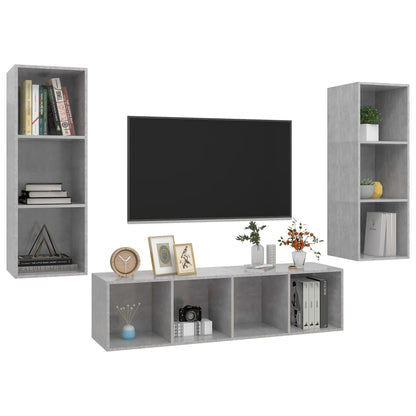 3-tlg. TV-Schrank-Set Betongrau Holzwerkstoff