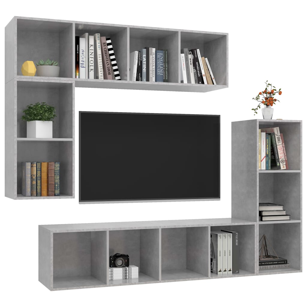 4-tlg. TV-Schrank-Set Betongrau Holzwerkstoff