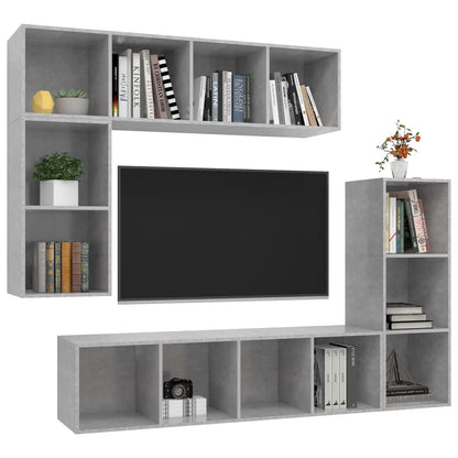 4-tlg. TV-Schrank-Set Betongrau Holzwerkstoff