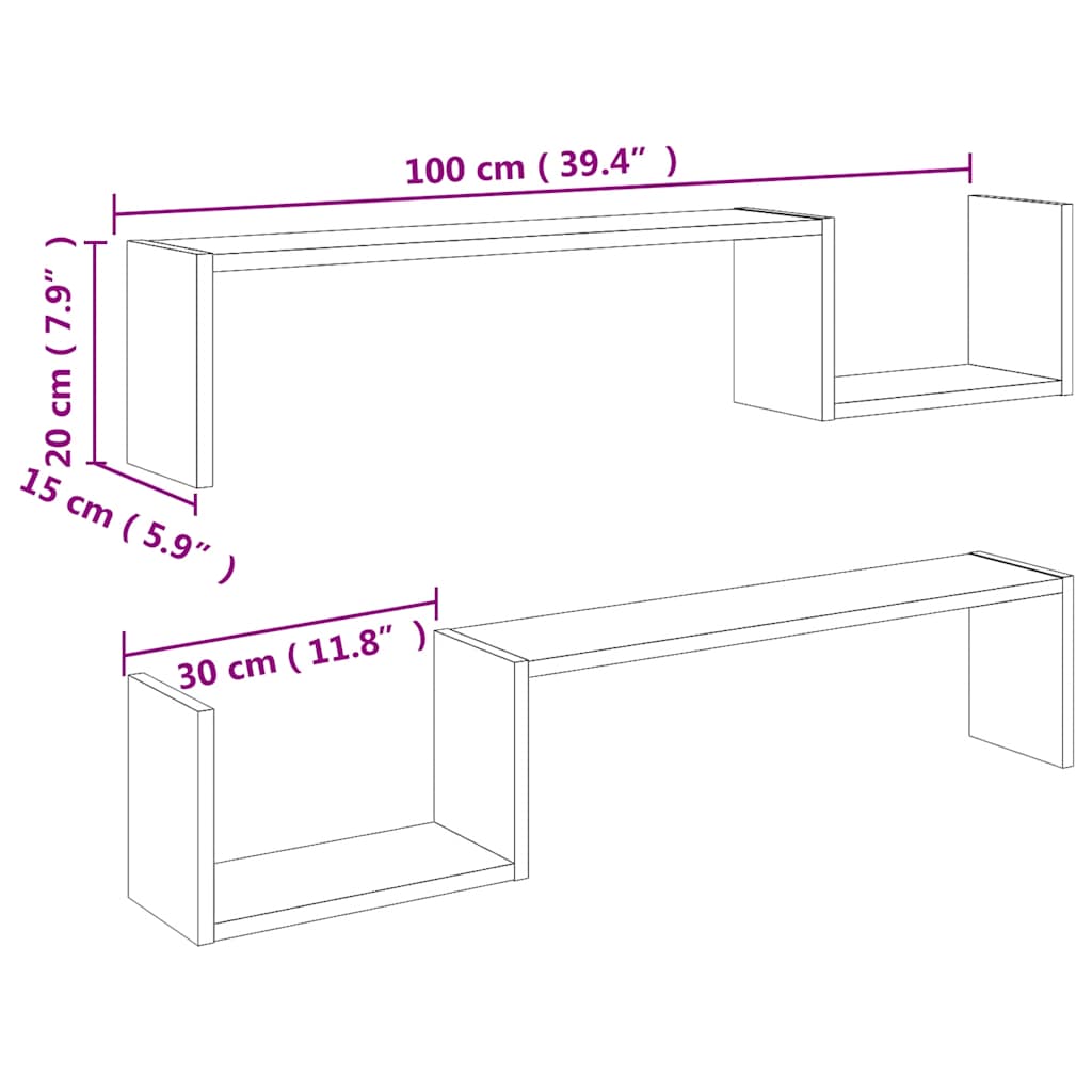 Wandregale 2 Stk. Sonoma-Eiche 100x15x20 cm Holzwerkstoff
