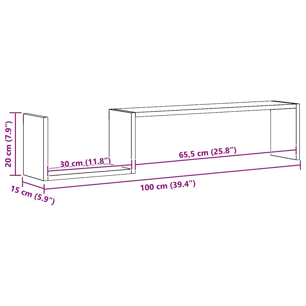 Wandregale 2 Stk. Betongrau 100x15x20 cm Holzwerkstoff