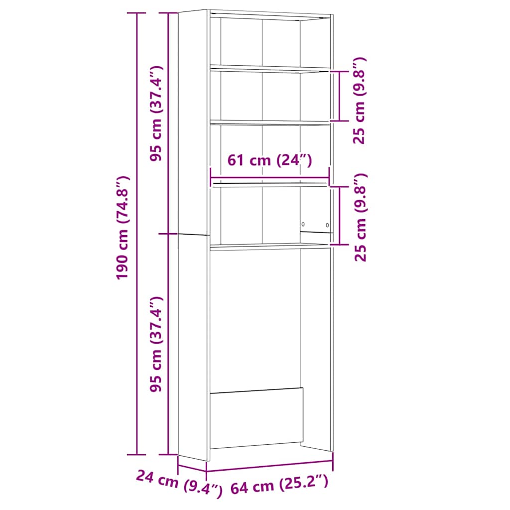 Waschmaschinenschrank Weiß 64x24x190 cm