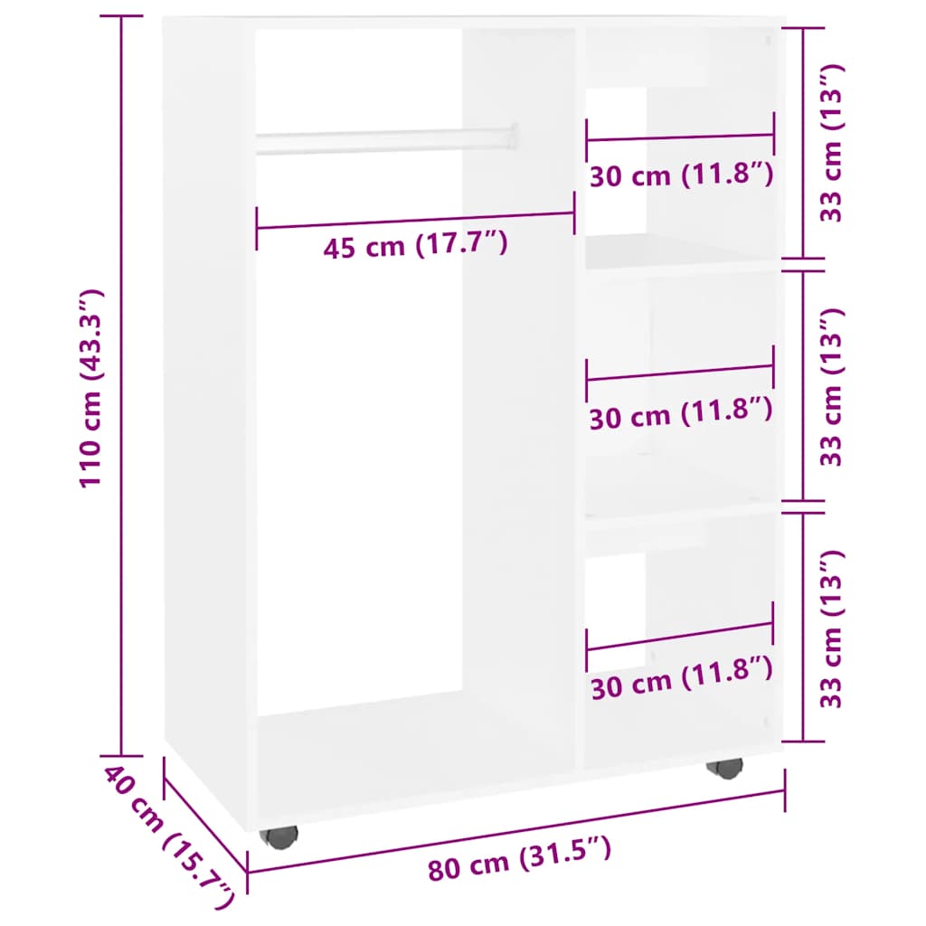 Kleiderschrank Weiß 80x40x110 cm Holzwerkstoff