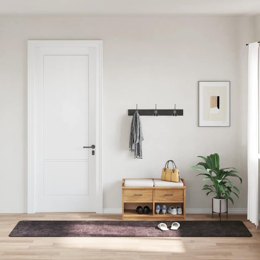 Teppich Waschbar 80x300 cm Anthrazit Rutschfest