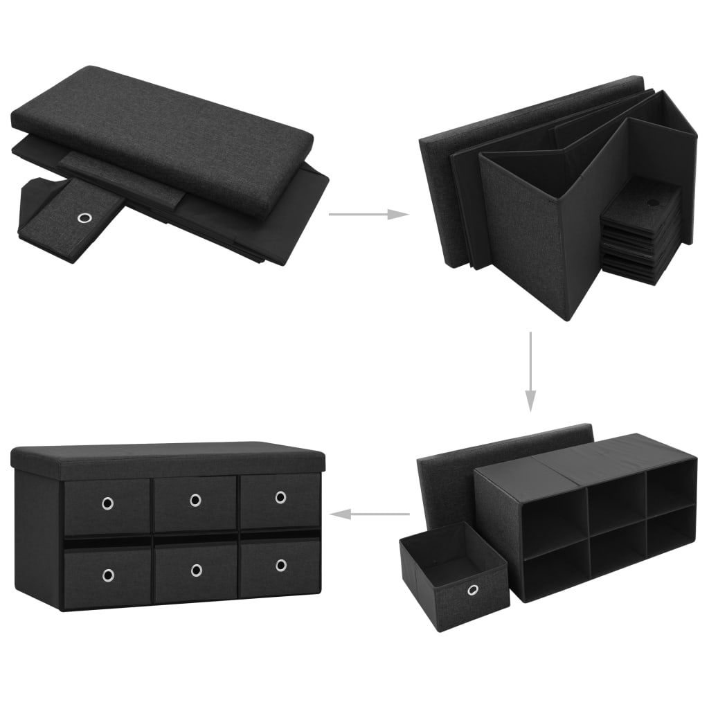 Faltbare Sitzbank mit Stauraum Schwarz 76x38x38 cm Leinenoptik