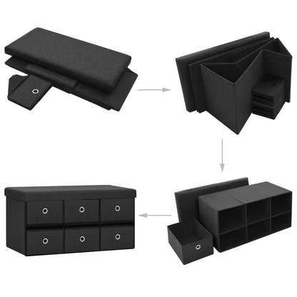 Faltbare Sitzbank mit Stauraum Schwarz 76x38x38 cm Leinenoptik