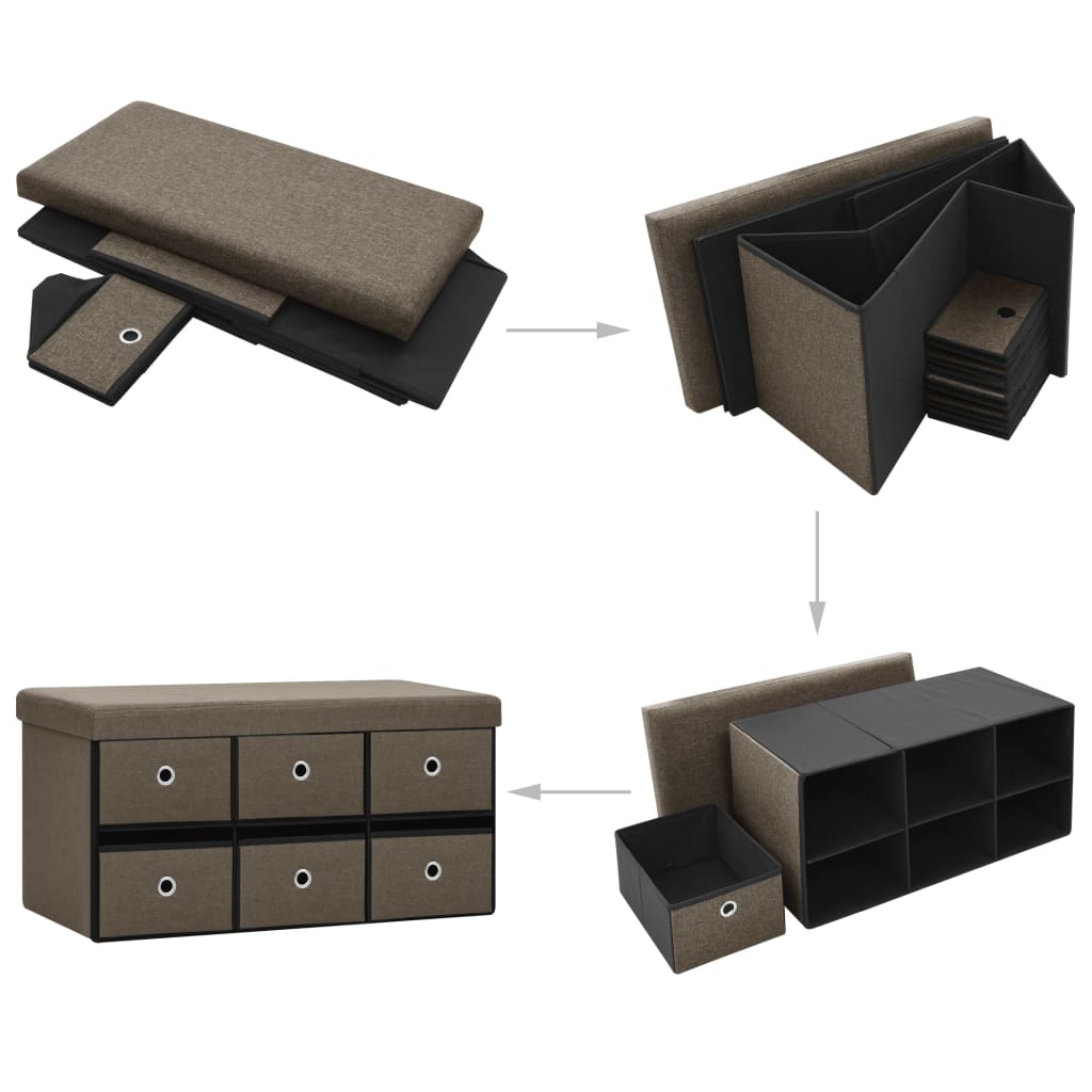 Faltbare Sitzbank mit Stauraum Braun 76x38x38 cm Leinenoptik