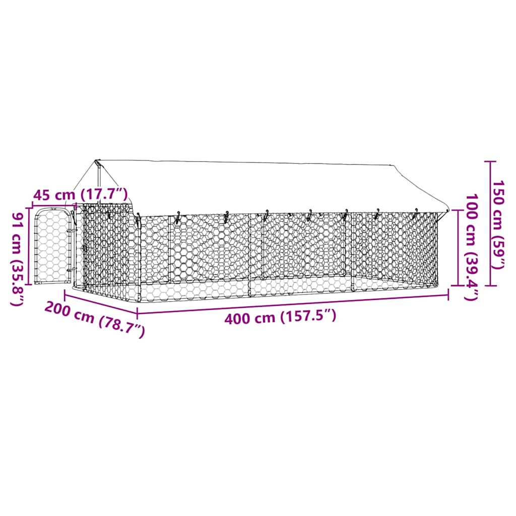 Outdoor-Hundezwinger mit Dach 400x200x150 cm