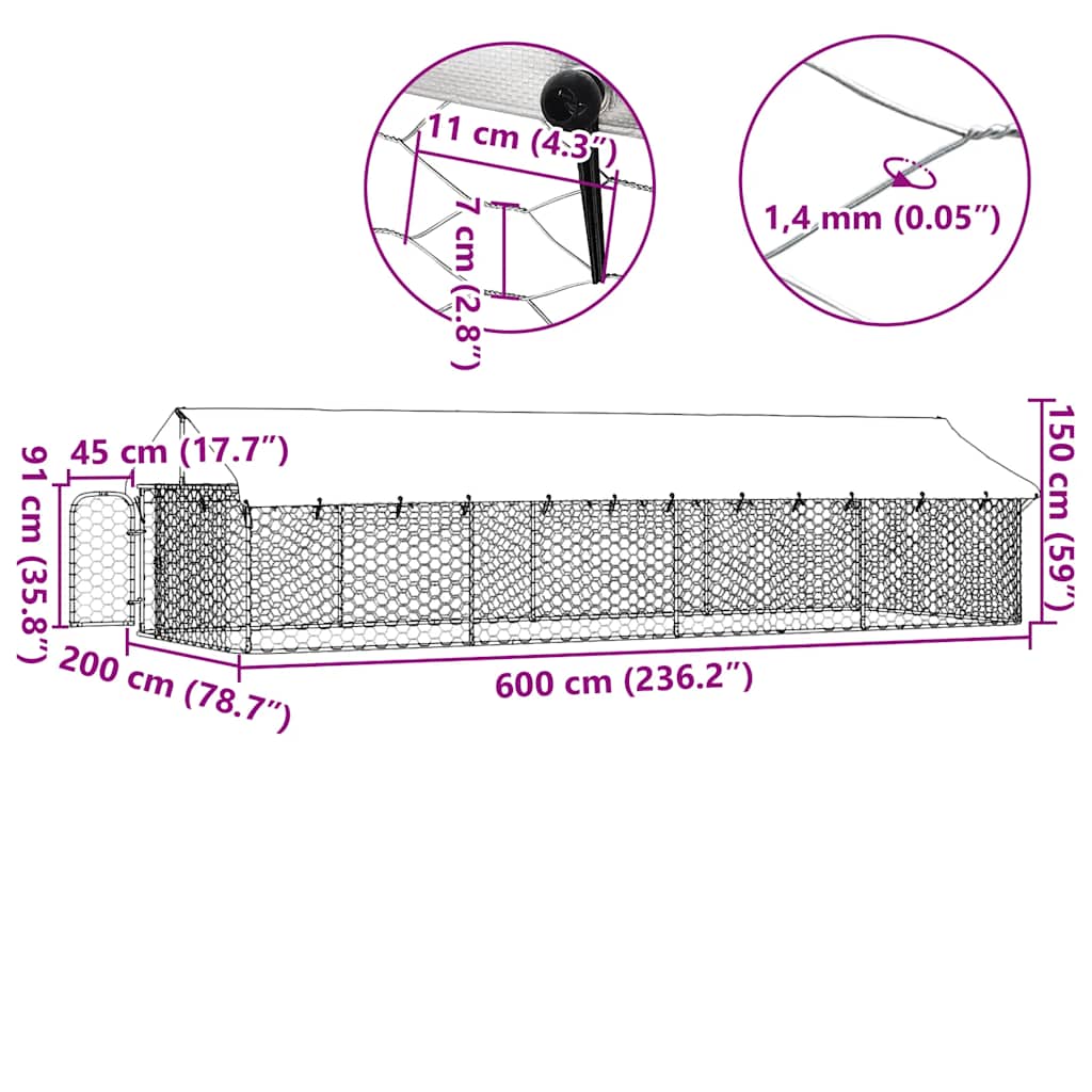 Outdoor-Hundezwinger mit Dach 600x200x150 cm
