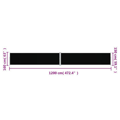 Seitenmarkise Ausziehbar Schwarz 160x1200 cm