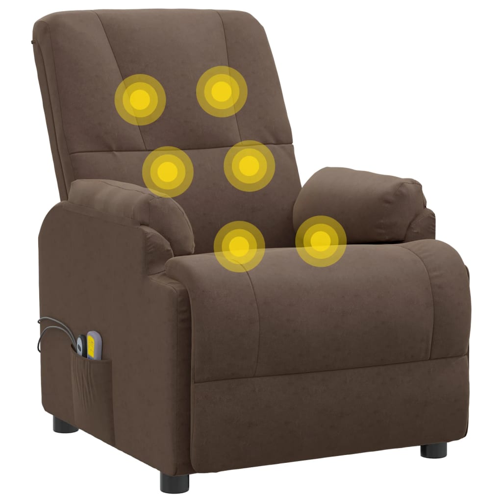 Massagesessel mit Aufstehhilfe Braun Wildleder-Optik