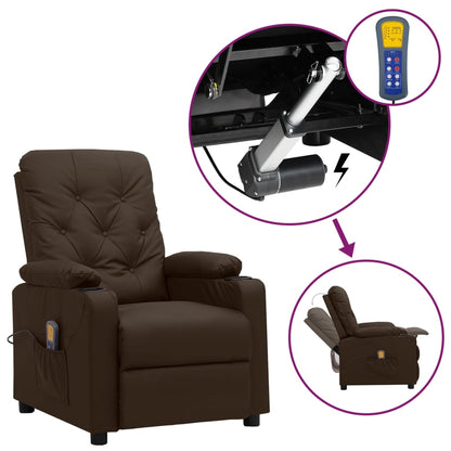 Massagesessel mit Aufstehhilfe Braun Kunstleder