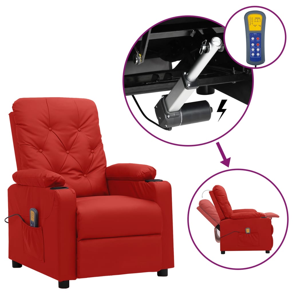 Massagesessel mit Aufstehhilfe Weinrot Kunstleder