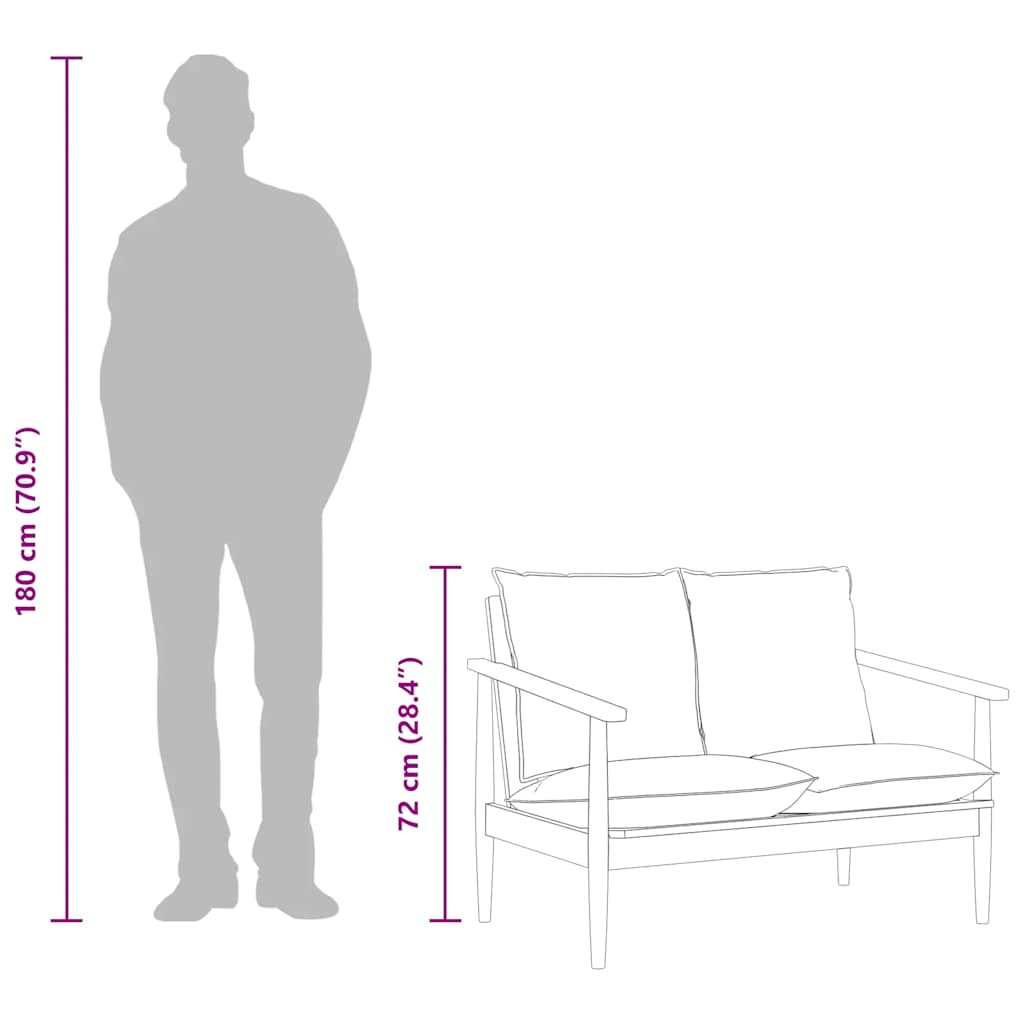 2-Sitzer-Sofa Schwarz Echtleder und Massivholz Akazie