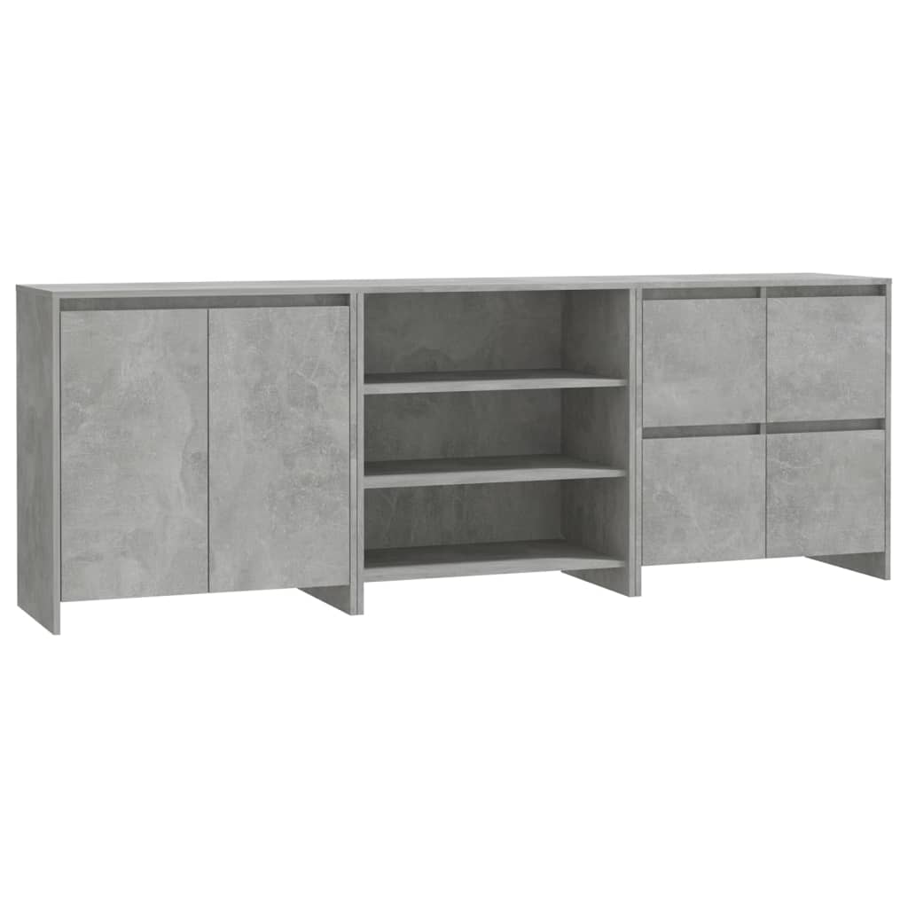 3-tlg. Sideboard Betongrau Holzwerkstoff