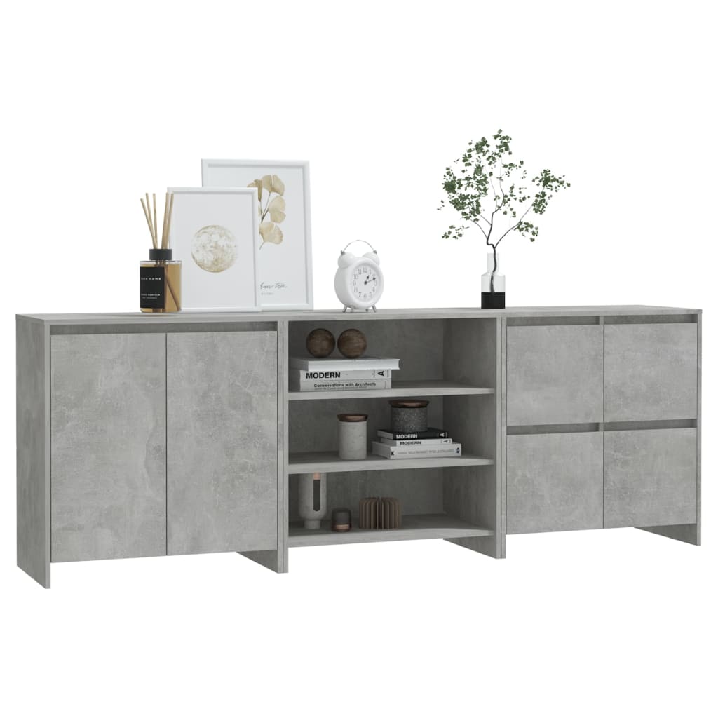 3-tlg. Sideboard Betongrau Holzwerkstoff