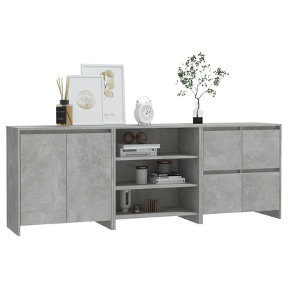 3-tlg. Sideboard Betongrau Holzwerkstoff