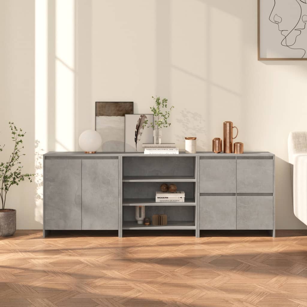 3-tlg. Sideboard Betongrau Holzwerkstoff