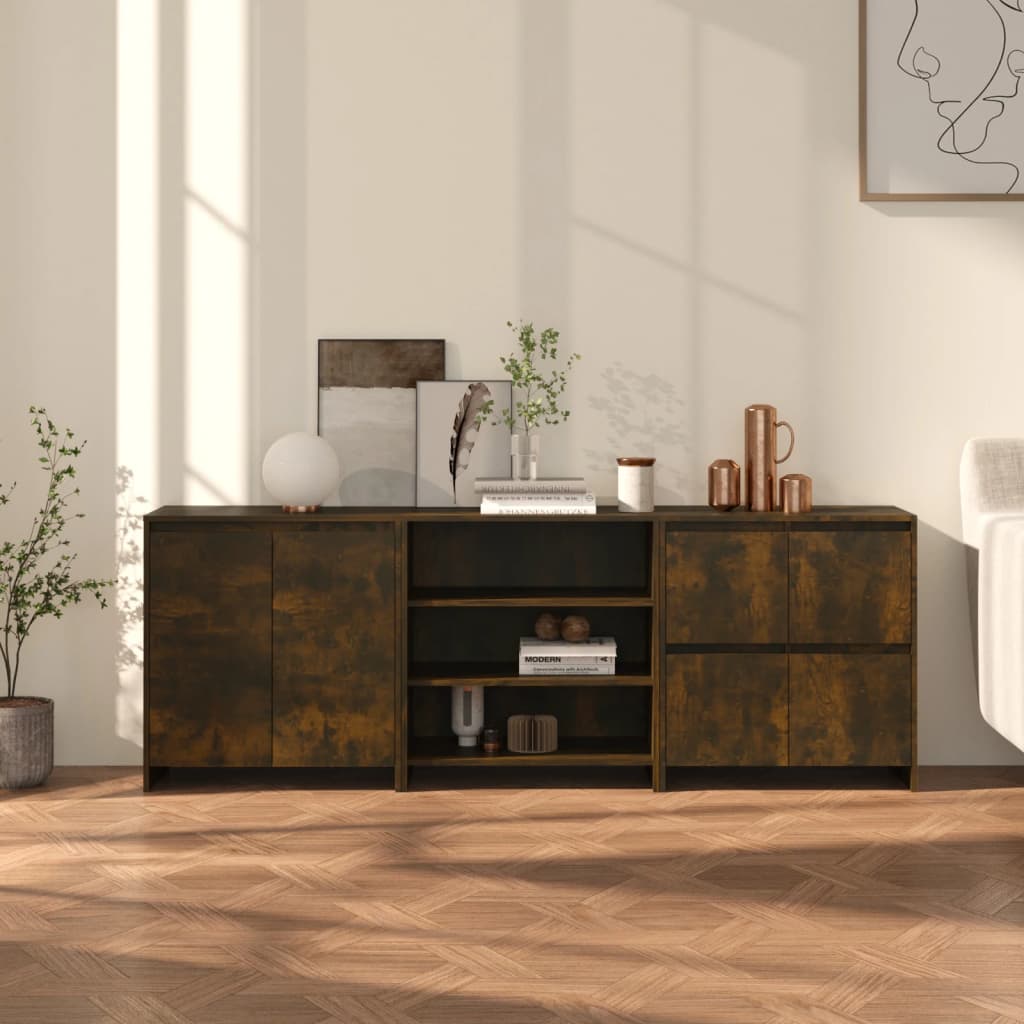3-tlg. Sideboard Räuchereiche Holzwerkstoff